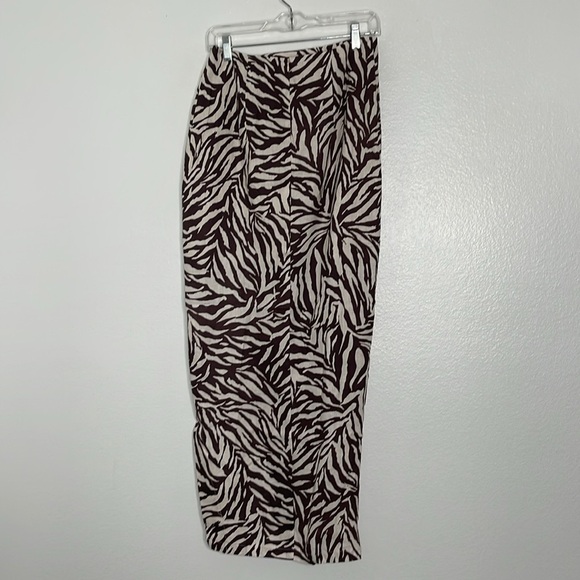 Rumer The Label Cyrus Brown Zebra Print Slit 100% Linen Maxi Skirt Medium New - Picture 4 of 8